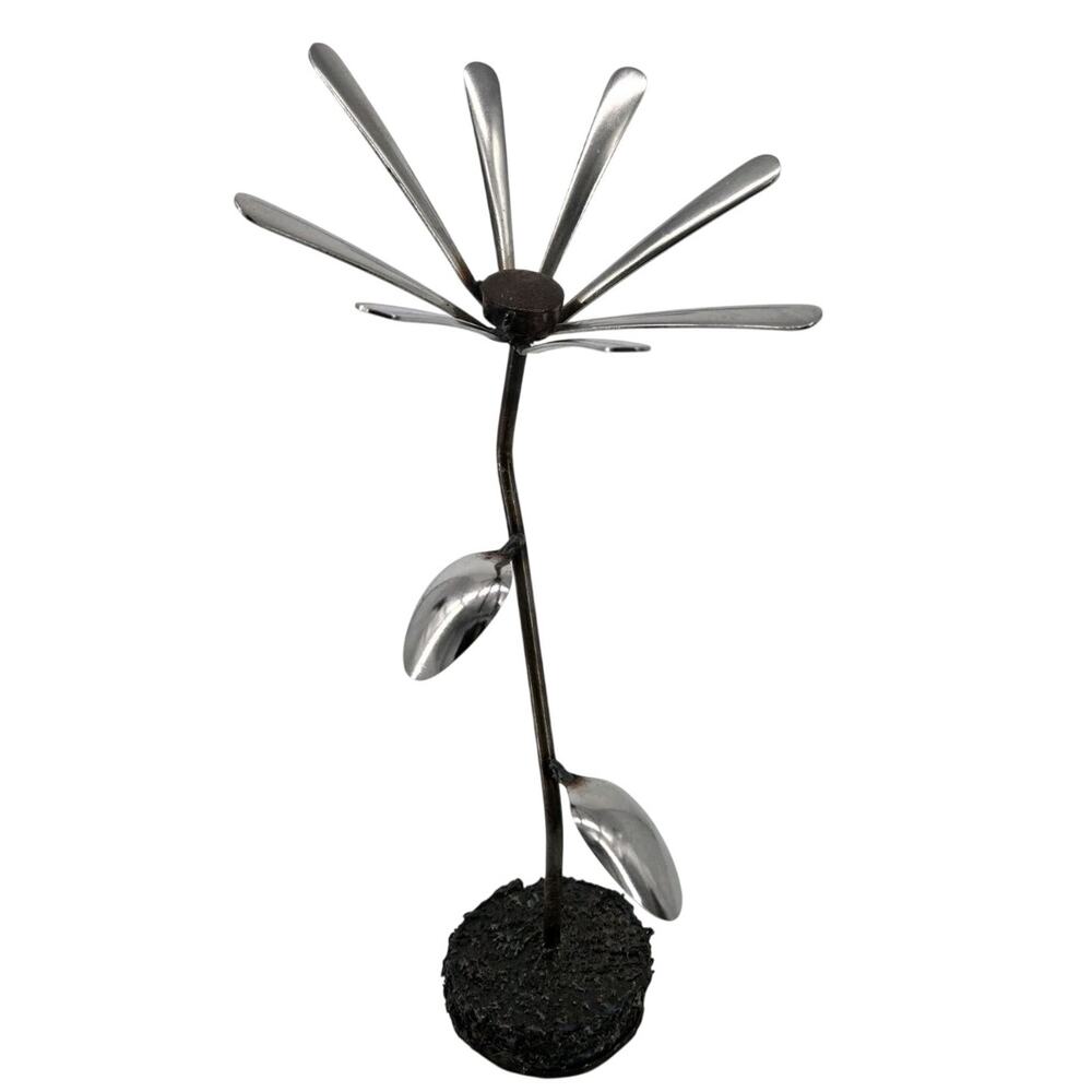 Steampunk Industrial Scrap Metal Art Sculpture Flower Spoons Handles Daisy